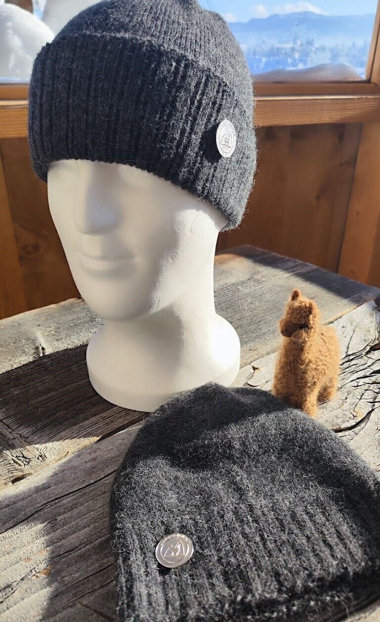 Alpaka Mütze Wollmütze Strick 100% Anthrazit "One Size" von Alpenalpakas