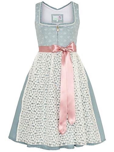 Alpenfee Dirndl Amy 60cm Länge hellblau | Dirndl Blümchen-Schürze | Knielang Gr 44 von Alpenfee