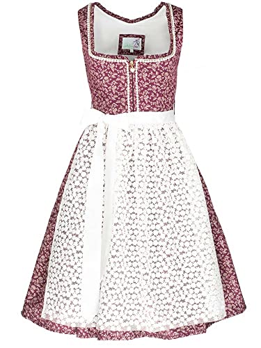 Alpenfee Dirndl Clara 2 60er Länge Bordeaux | Blümchen-Schürze | Damen Gr 36 von Alpenfee