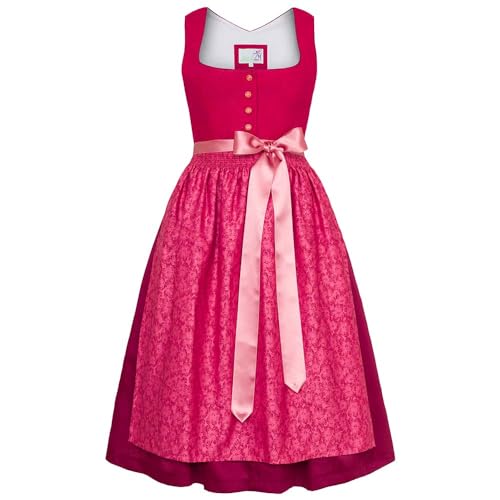 Alpenfee Dirndl Cosma 70cm Länge pink | Schlichtes Mididirndl mit Knöpfen | Damen Gr 32 von Alpenfee