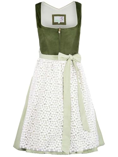 Alpenfee Dirndl Fanni 2 grün moos | Cord-Dirndl mit Blümchen-Schürze | Special Edition (DE/NL/SE/PL, Numerisch, 34, Regular, Regular, grün) von Alpenfee