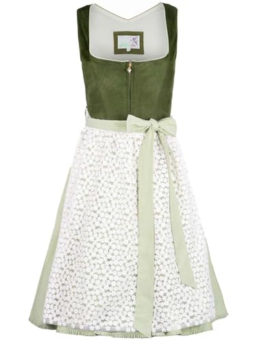 Alpenfee Dirndl Fanni 2 grün moos | Cord-Dirndl mit Blümchen-Schürze | Special Edition Gr 36 von Alpenfee