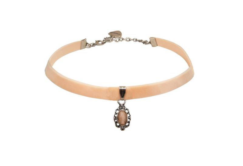 Alpenflüstern Choker Samt-Kropfband Trachten-Stein (apricot), - nostalgische Trachtenkette enganliegend, Halskette elastisch, elegan von Alpenflüstern