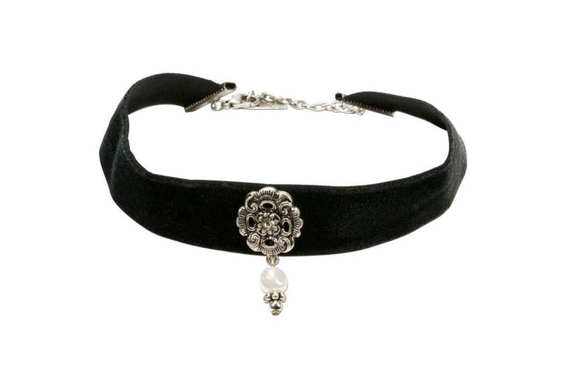 Alpenflüstern Choker Trachten-Samt-Kropfband Elfrida (schwarz), mit Ornament und Perle - nostalgische Trachtenkette enganliegend, Krop von Alpenflüstern