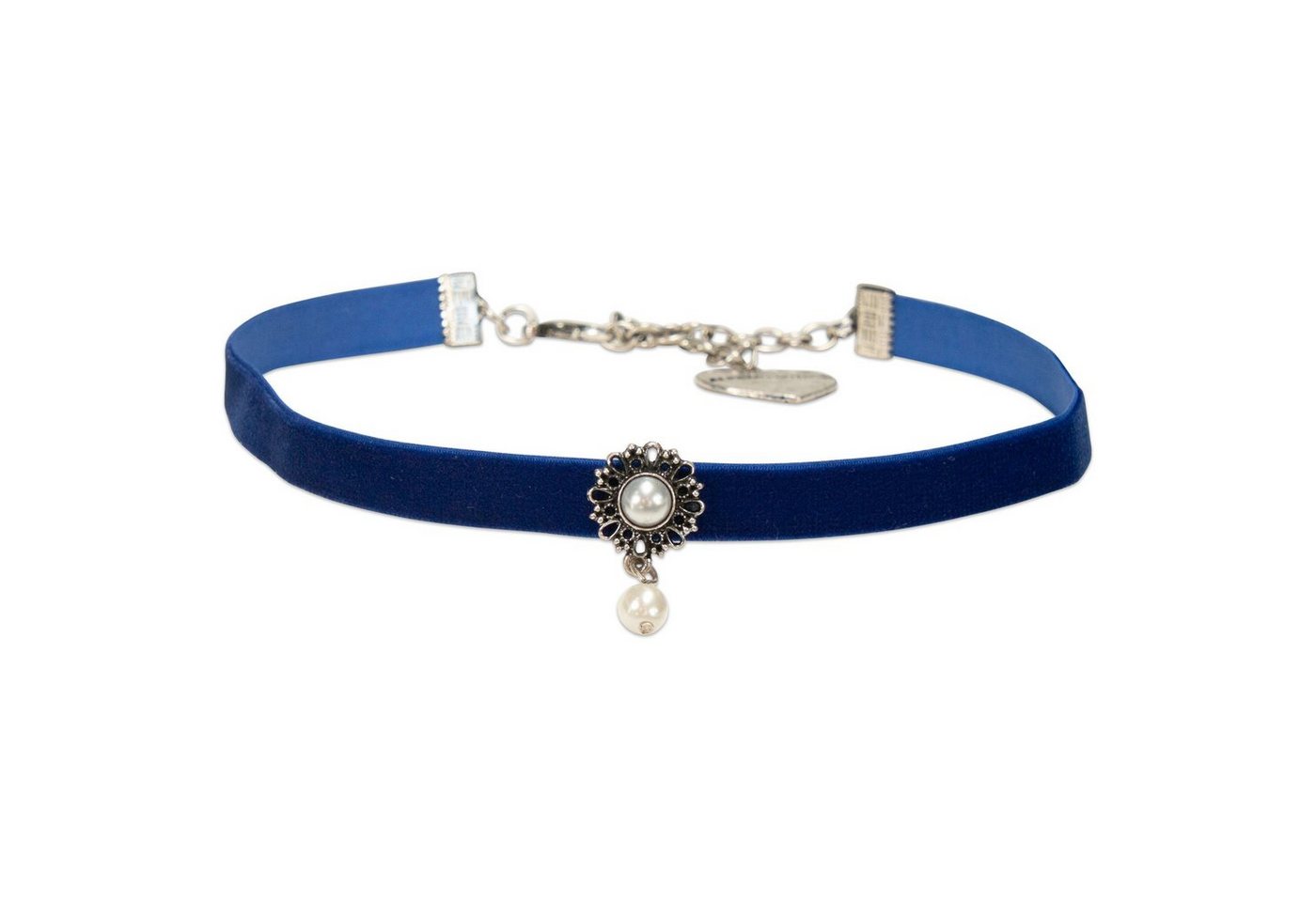 Alpenflüstern Choker Trachten-Samt-Kropfband Helena (blau), - nostalgische Trachtenkette enganliegend, Kropfkette elastisch, Damen-Trachtenschmuck, Samtkropfband schmal von Alpenflüstern