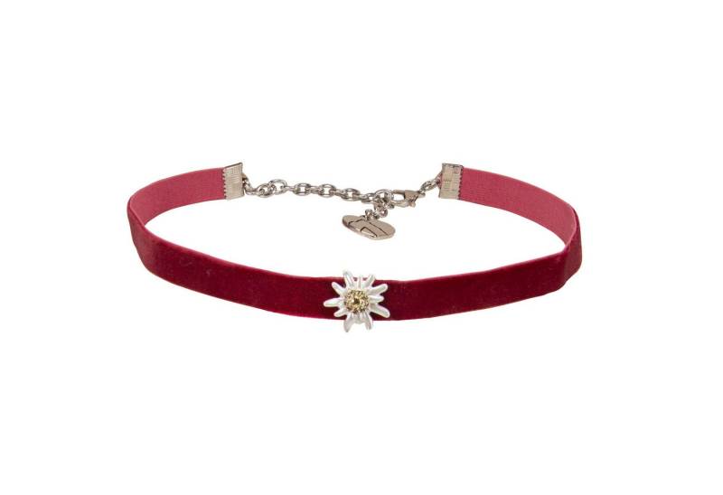 Alpenflüstern Choker Trachten-Samt-Kropfband Strass-Edelweiß Greta mini (dunkel-rot), - Trachtenkette enganliegend, Kropfkette elastisch, Damen-Trachtenschm von Alpenflüstern
