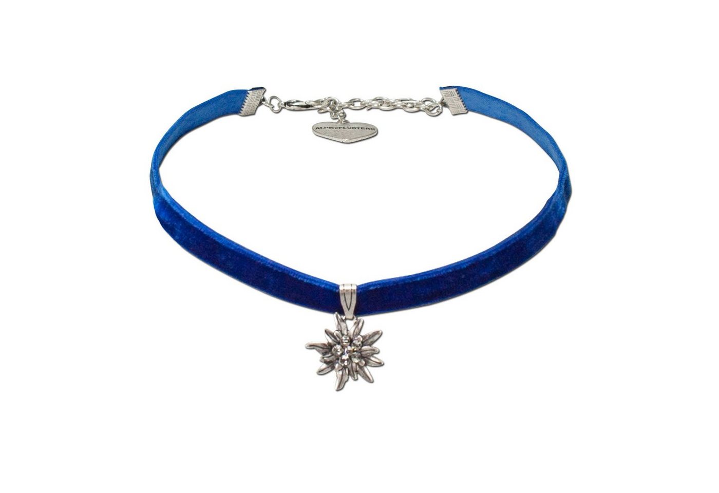 Alpenflüstern Choker Trachten-Samt-Kropfband Strass-Edelweiß klein (blau), - Trachtenkette enganliegend, Kropfkette elastisch, Damen-Trachtenschmuck, Samtkropfband schmal von Alpenflüstern