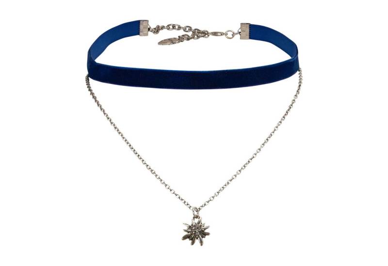 Alpenflüstern Choker Trachten-Samt-Kropfband Strassedelweiss-Kette (blau), - nostalgische Trachtenkette enganliegend, Kropfkette elastisch, Damen von Alpenflüstern