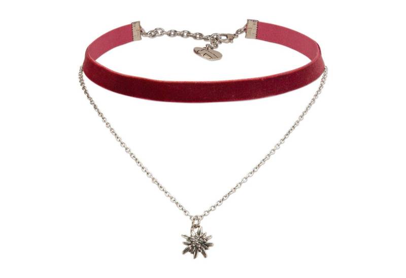 Alpenflüstern Choker Trachten-Samt-Kropfband Strassedelweiss-Kette (dunkel-rot), - nostalgische Trachtenkette enganliegend, Kropfkette elastisch, Damen von Alpenflüstern