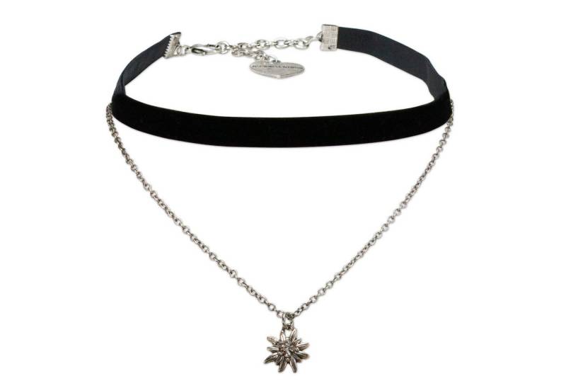 Alpenflüstern Choker Trachten-Samt-Kropfband Strassedelweiss-Kette (schwarz), - nostalgische Trachtenkette enganliegend, Kropfkette elastisch, Damen von Alpenflüstern