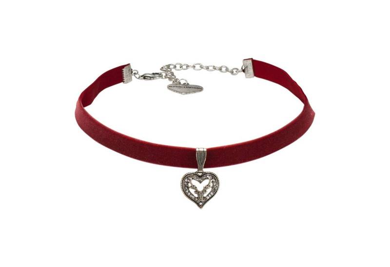 Alpenflüstern Choker Trachten-Samt-Kropfband Strassherz-Hirsch (dunkel-rot), - nostalgische Trachtenkette enganliegend, Kropfkette elastisch, Damen von Alpenflüstern