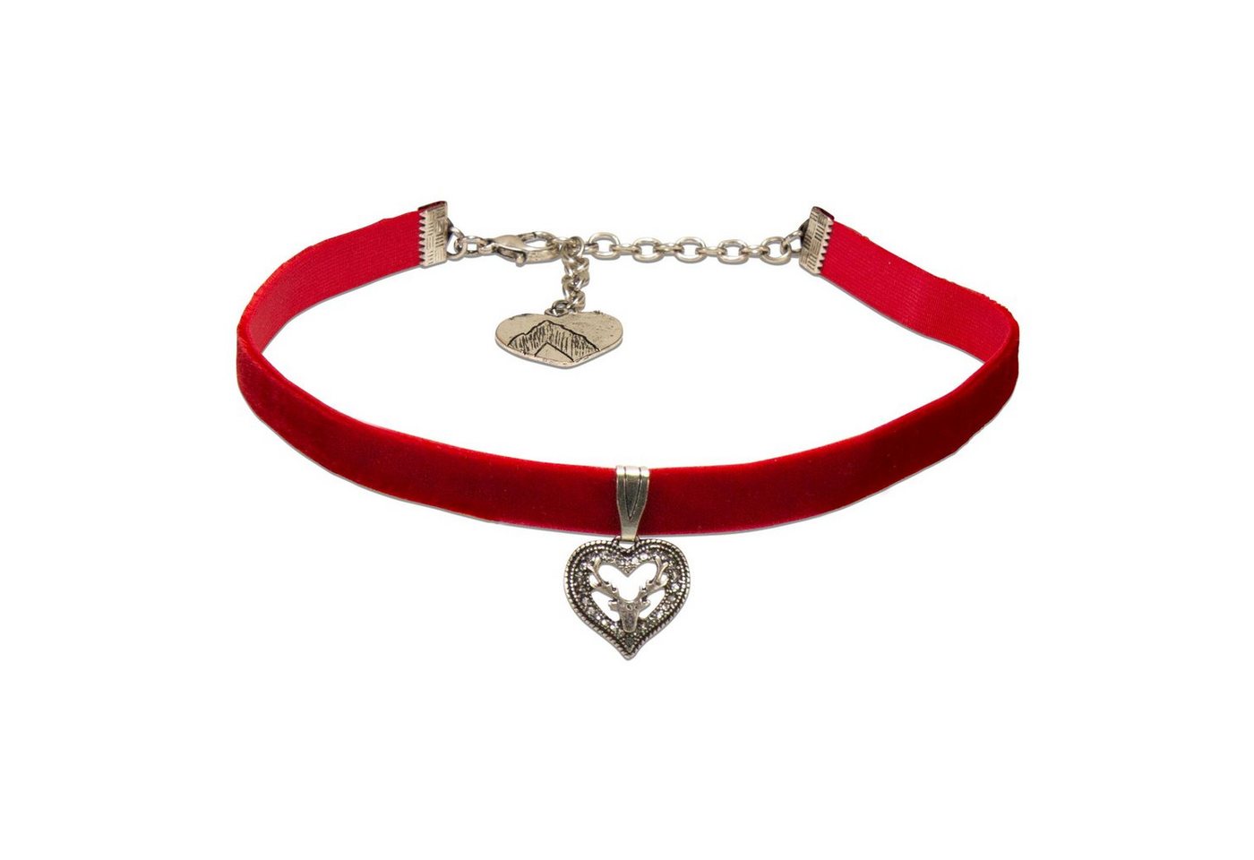 Alpenflüstern Choker Trachten-Samt-Kropfband Strassherz-Hirsch (rot), - nostalgische Trachtenkette enganliegend, Kropfkette elastisch, Damen-Trachtenschmuck, Samtkropfband schmal von Alpenflüstern
