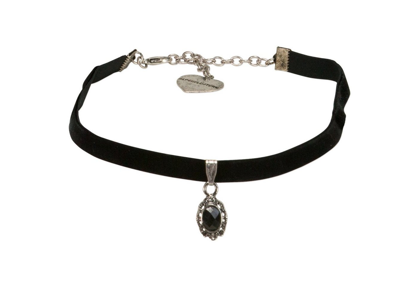 Alpenflüstern Choker Trachten-Samt-Kropfband Trachten-Stein (schwarz), - nostalgische Trachtenkette enganliegend, Kropfkette elastisch, eleganter Damen-Trachtenschmuck, Samtkropfband schmal von Alpenflüstern