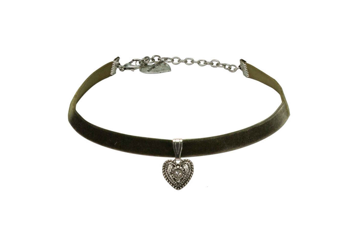Alpenflüstern Choker Trachten-Samt-Kropfband Trachtenherz (grün), - nostalgische Trachtenkette enganliegend, Kropfkette elastisch, Damen-Trachtenschmuck, Samtkropfband schmal von Alpenflüstern