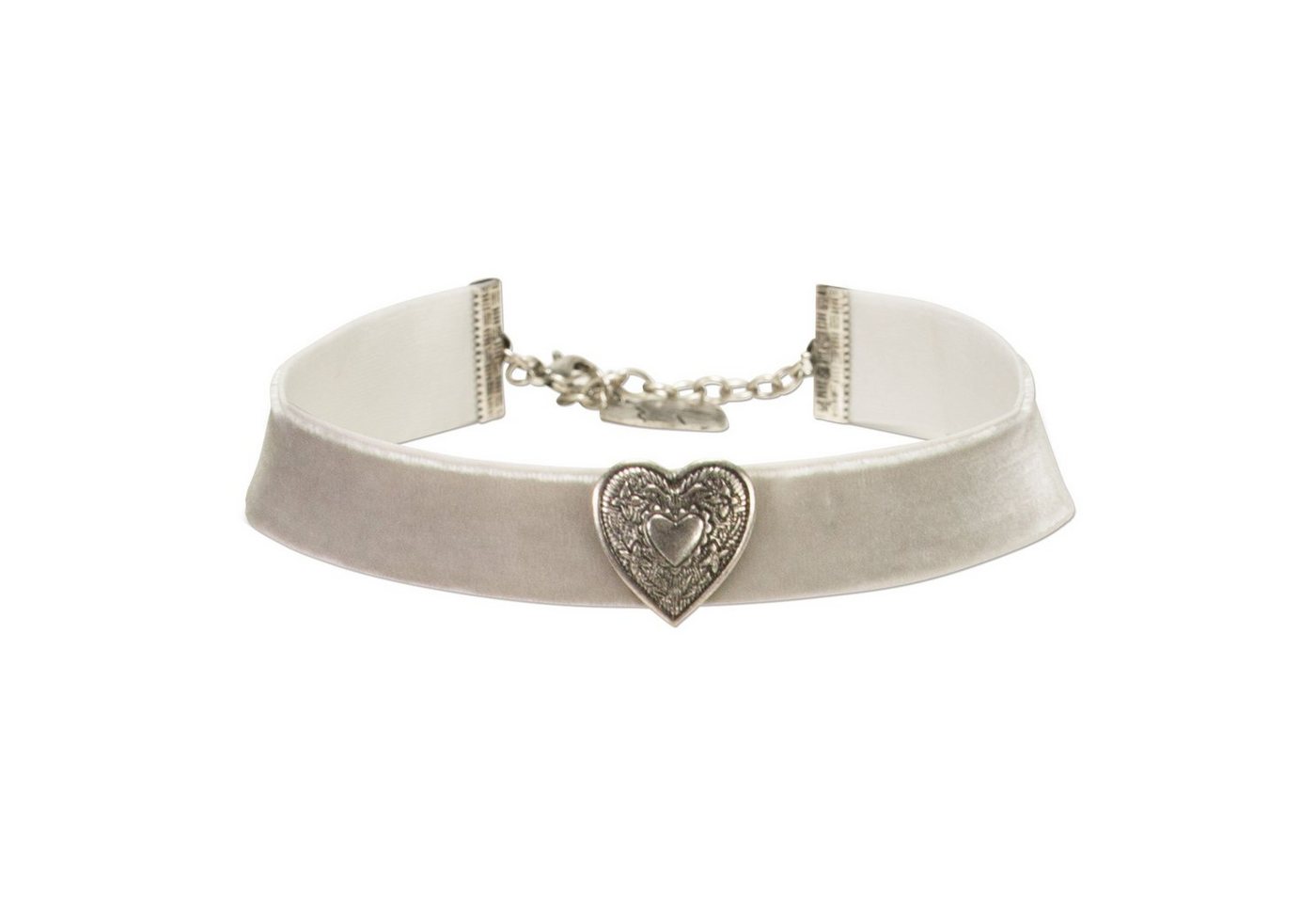 Alpenflüstern Choker Trachten-Samt-Kropfband breit Trachtenherz (grau), - Trachtenkette enganliegend, Kropfkette elastisch, Damen-Trachtenschmuck, Samtkropfband von Alpenflüstern