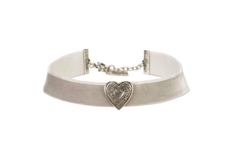 Alpenflüstern Choker Trachten-Samt-Kropfband breit Trachtenherz (grau), - Trachtenkette enganliegend, Kropfkette elastisch, Damen-Trachtenschmuck, Samtkropfband von Alpenflüstern