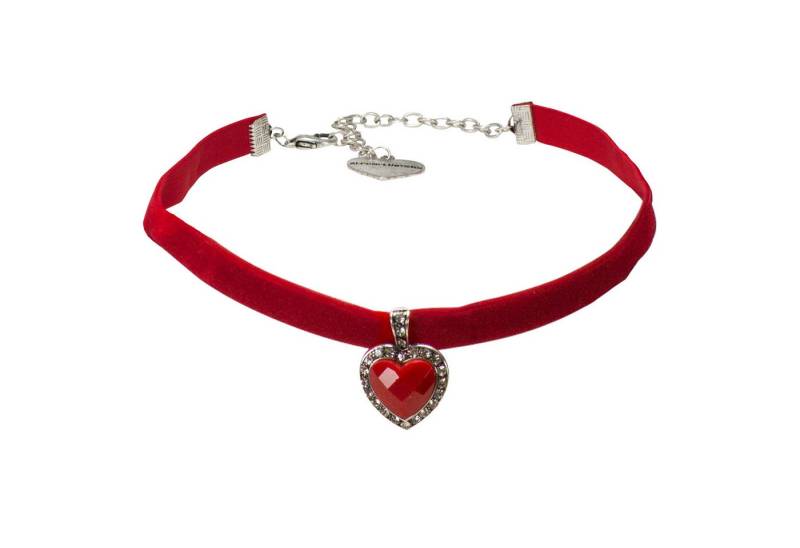 Alpenflüstern Choker Trachten-Samt-Kropfband strassiger Herzstein (rot), - nostalgische Trachtenkette enganliegend, Kropfkette elastisch, elega von Alpenflüstern