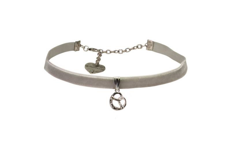Alpenflüstern Choker Trachten-Samtkropfband Strassbreze (grau), - Trachtenkette enganliegend, Kropfkette elastisch, Brezel Damen-Trach von Alpenflüstern