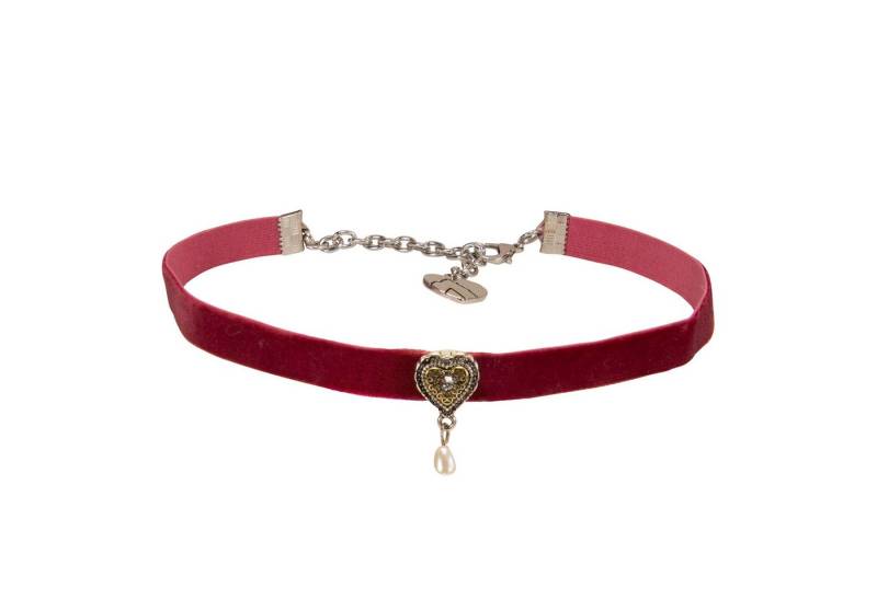 Alpenflüstern Choker Trachten-Samtkropfband Trachtenherz mit Tropfenperle (dunkel-rot), - Trachtenkette enganliegend, Kropfkette elastisch, Damen-Trachtenschm von Alpenflüstern
