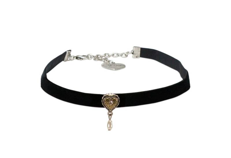 Alpenflüstern Choker Trachten-Samtkropfband Trachtenherz mit Tropfenperle (schwarz), - Trachtenkette enganliegend, Kropfkette elastisch, Damen-Trachtenschm von Alpenflüstern