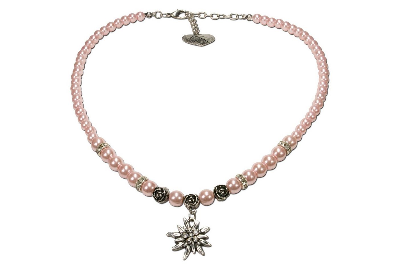 Alpenflüstern Collier Perlen-Trachtenkette Fiona mit Strass-Edelweiß klein (rosé-rosa), - Damen-Trachtenschmuck Dirndlkette von Alpenflüstern