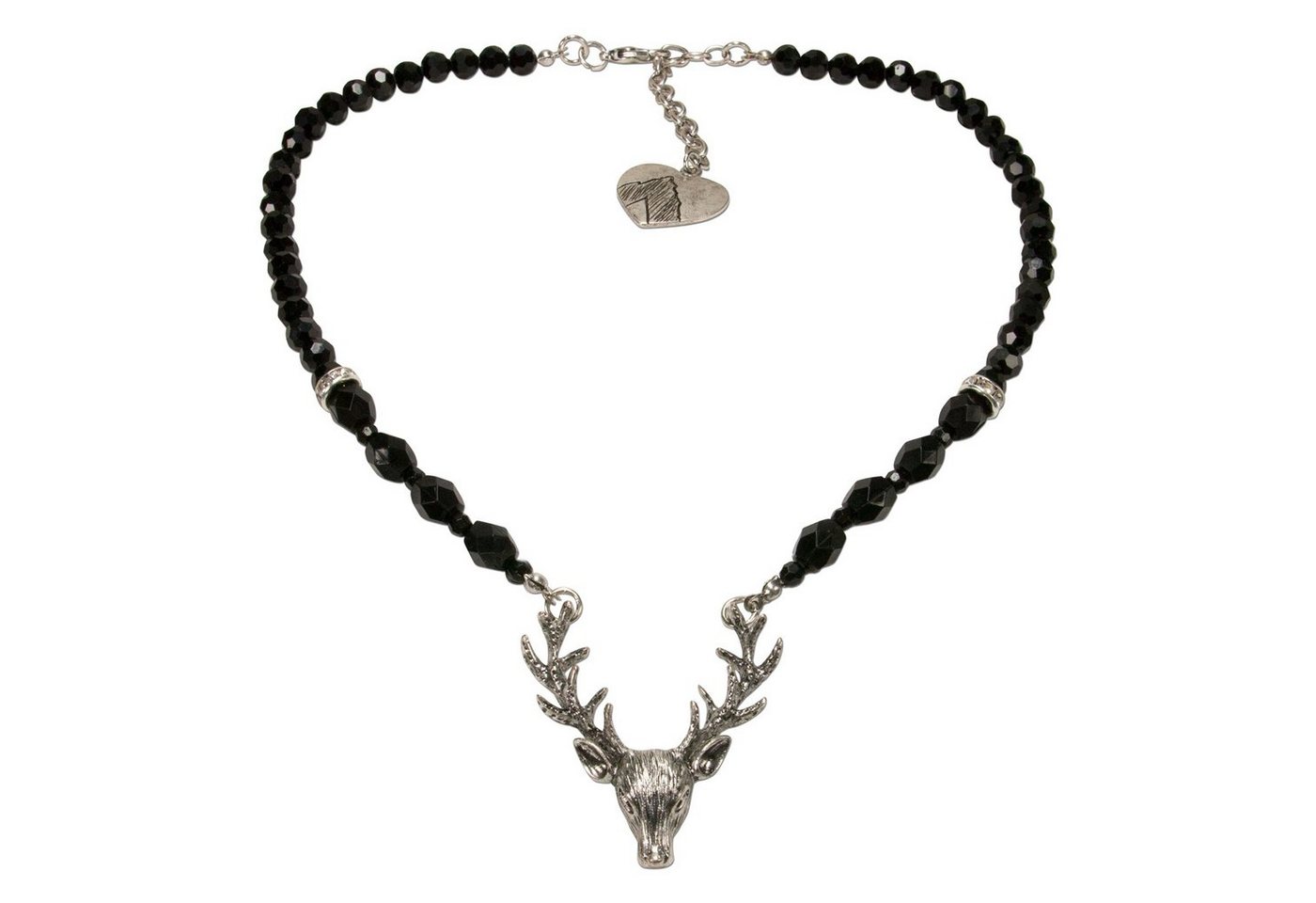 Alpenflüstern Collier Perlen-Trachtenkette Hirsch (schwarz), - Damen-Trachtenschmuck mit Hirsch-Geweih, elegante Dirndlkette von Alpenflüstern