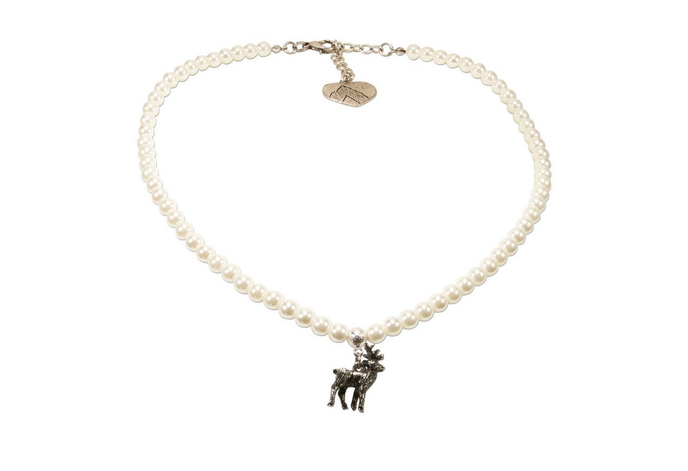 Alpenflüstern Collier Perlen-Trachtenkette Hirsch klein (creme-weiß), - Damen-Trachtenschmuck Dirndlkette von Alpenflüstern