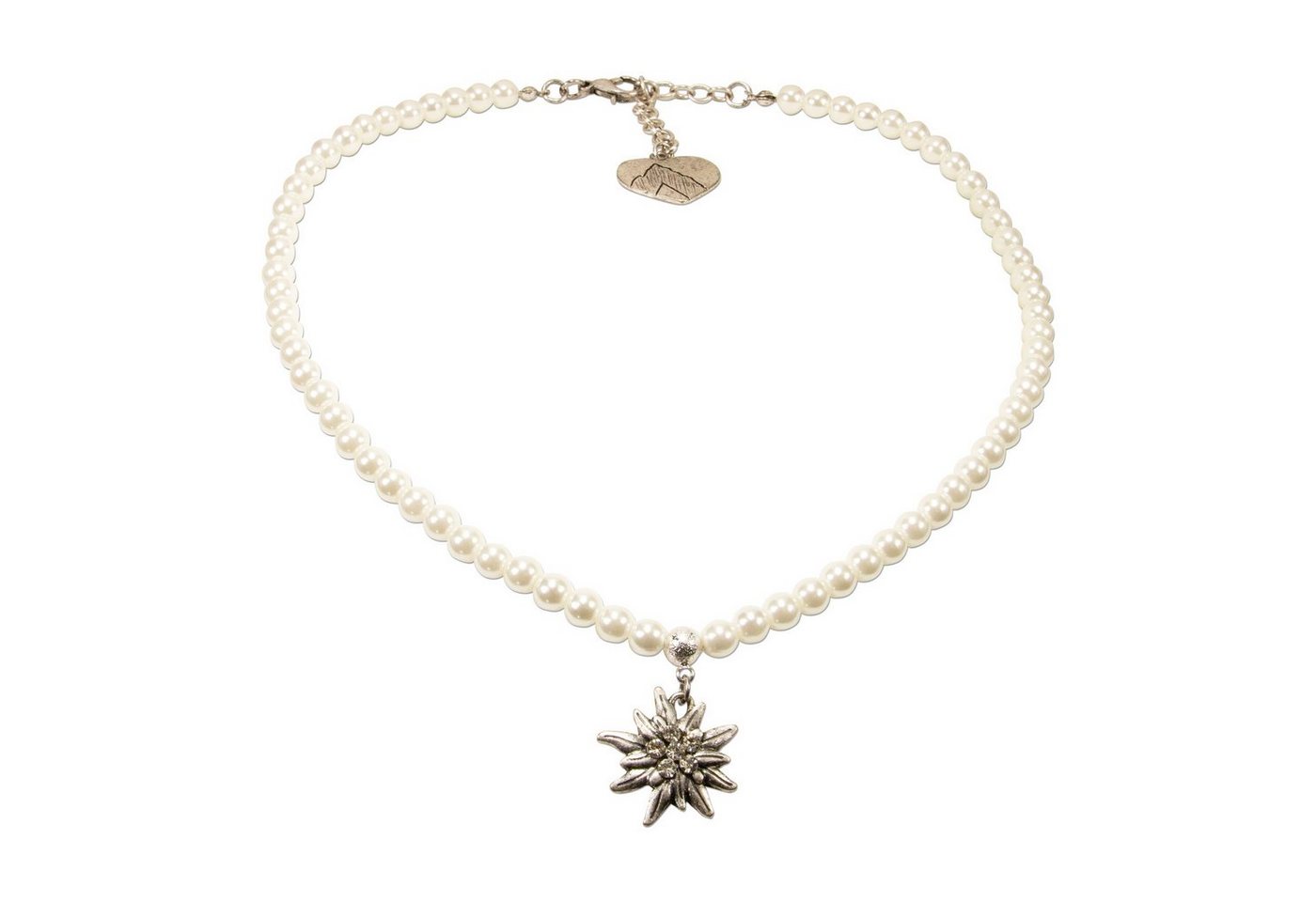Alpenflüstern Collier Perlen-Trachtenkette Strass-Edelweiß klein (creme-weiß), - Damen-Trachtenschmuck Dirndlkette von Alpenflüstern