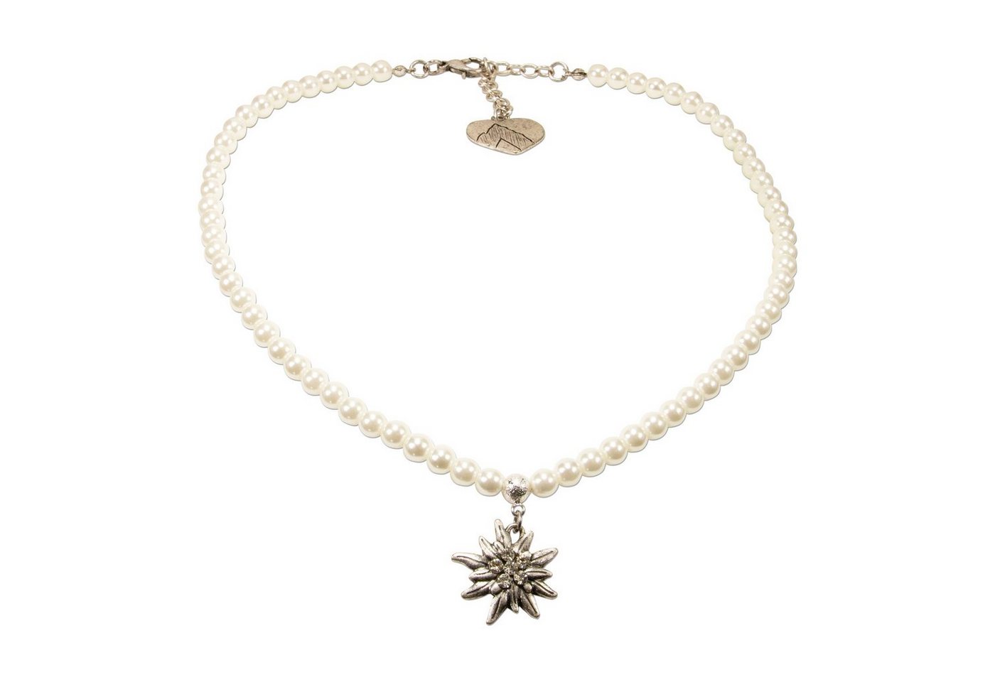 Alpenflüstern Collier Perlen-Trachtenkette Strass-Edelweiß klein (creme-weiß), - Damen-Trachtenschmuck Dirndlkette von Alpenflüstern