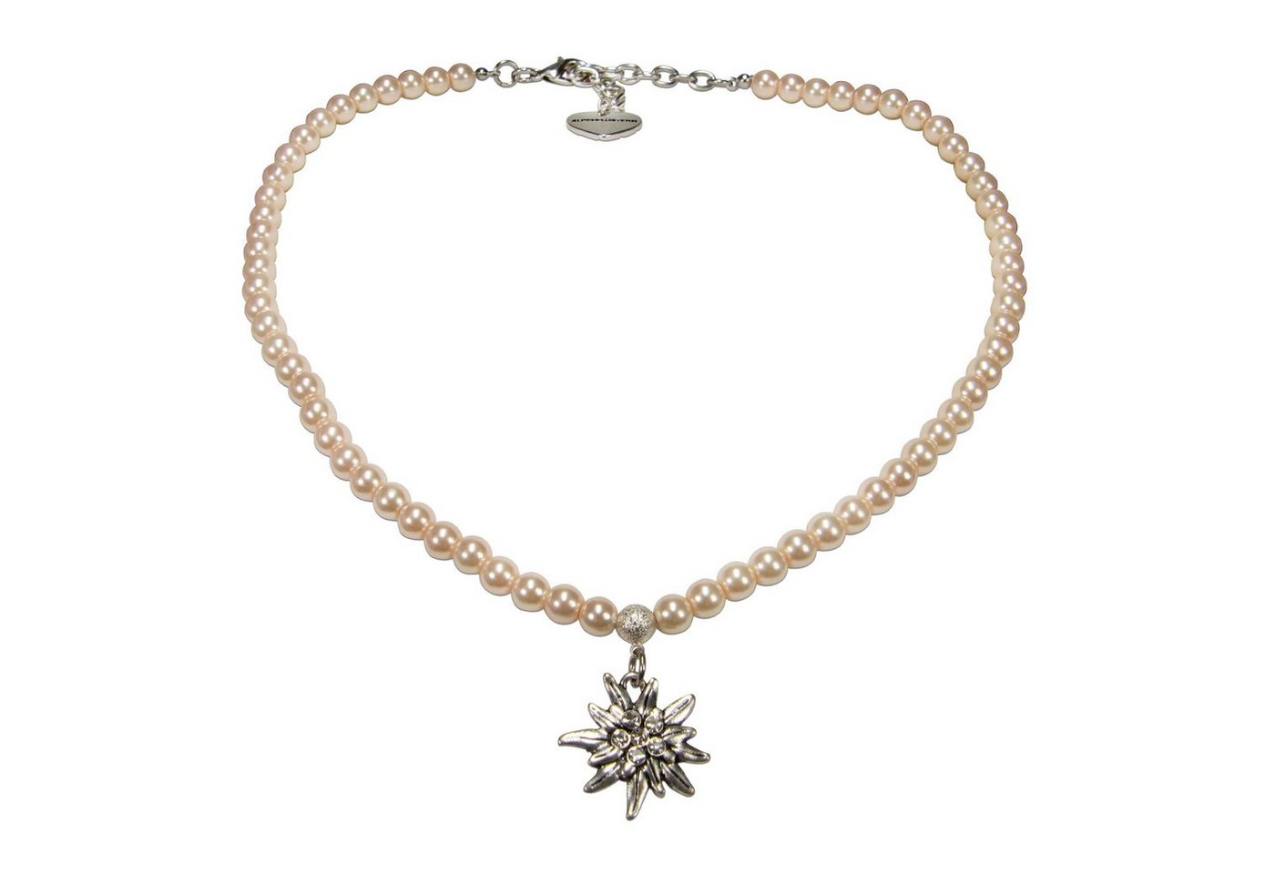 Alpenflüstern Collier Perlen-Trachtenkette Strass-Edelweiß klein (rosa-ros), - Damen-Trachtenschmuck Dirndlkette von Alpenflüstern