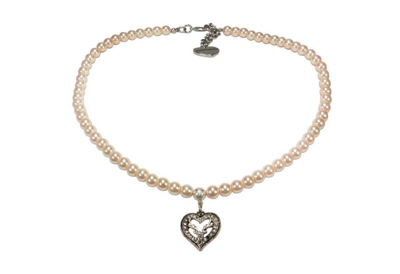Alpenflüstern Collier Perlen-Trachtenkette Strassherz-Hirsch (rosa-ros), - Damen-Trachtenschmuck Dirndlkette von Alpenflüstern