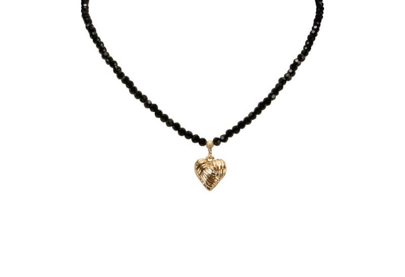 Alpenflüstern Collier Trachten-Perlen-Halskette Knotenherz (schwarz), - elegante Trachtenkette - nostalgischer Damen-Trachtenschmuck, filig von Alpenflüstern