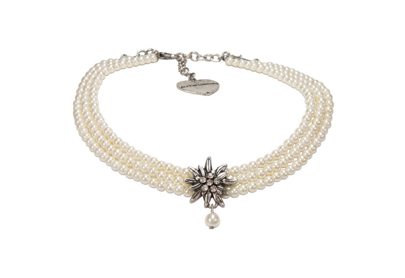 Alpenflüstern Collier Trachten-Perlen-Kropfkette Strass-Edelweiß (creme-weiß), - nostalgische Trachtenkette, eleganter Damen-Trachtenschmuck, Dirndlkette von Alpenflüstern