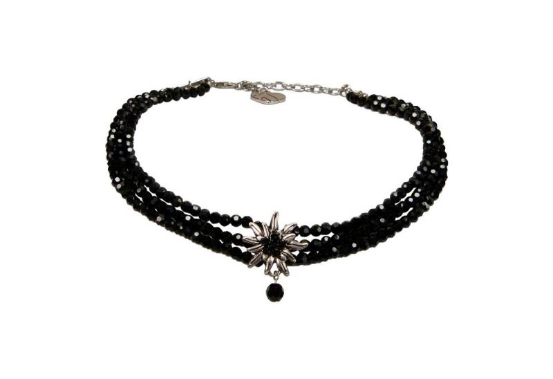 Alpenflüstern Collier Trachten-Perlen-Kropfkette Strass-Edelweiß (schwarz), - nostalgische Trachtenkette, eleganter Damen-Trachtenschmuck, Dirndlk von Alpenflüstern