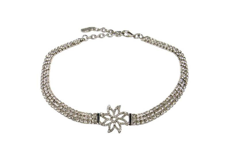 Alpenflüstern Collier Trachten-Strass-Kropfkette Glitzer-Edelweiß (silber-farben), - nostalgische Trachtenkette enganliegend, Kropfkette elastisch, elega von Alpenflüstern