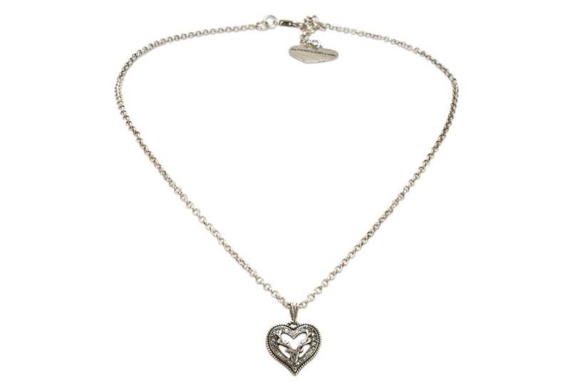 Alpenflüstern Collier Trachtenkette Metall-Halskette Strassherz-Hirsch (antik-silber-farben), - Damen-Trachtenschmuck Dirndlkette von Alpenflüstern
