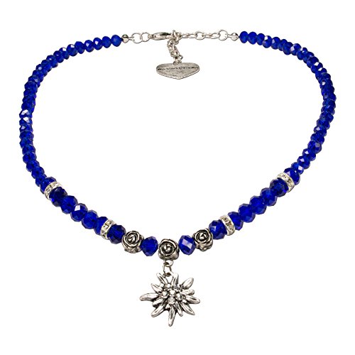 Alpenflüstern Perlen-Trachtenkette Fiona Crystal mit Strass-Edelweiß klein - Damen-Trachtenschmuck Dirndlkette blau DHK155 von Alpenflüstern