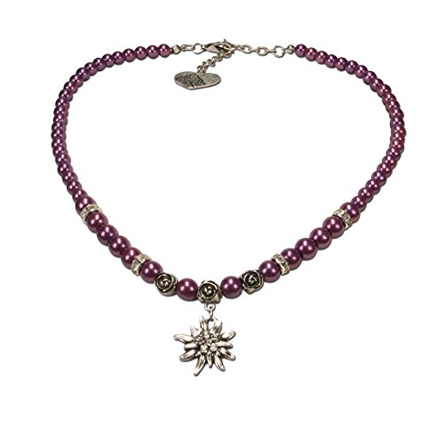 Alpenflüstern Perlen-Trachtenkette Fiona mit Strass-Edelweiß klein - Damen-Trachtenschmuck Dirndlkette lila-violett DHK122 von Alpenflüstern