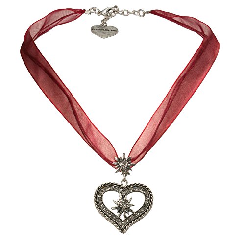 Alpenflüstern Organza-Trachtenkette Strass-Edelweiß-Herz - Damen-Trachtenschmuck mit Trachtenherz, Dirndlkette dunkel-rot DHK193 Alpenflüstern Organza-Trachtenkette Strass-Edelweiß-Herz - Damen-Trachtenschmuck mit Trachtenherz, Dirndlkette dunkel-rot DHK193 von Alpenflüstern