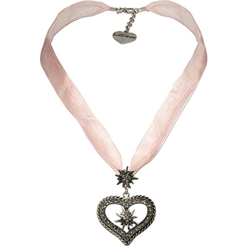 Alpenflüstern Organza-Trachtenkette Strass-Edelweiß-Herz - Damen-Trachtenschmuck mit Trachtenherz, Dirndlkette rosé-rosa DHK193 von Alpenflüstern