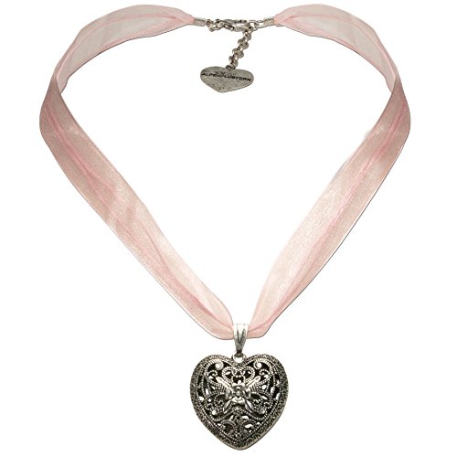 Alpenflüstern Organza-Trachtenkette Trachtenherz - Damen-Trachtenschmuck Dirndlkette rosé-rosa DHK194 von Alpenflüstern