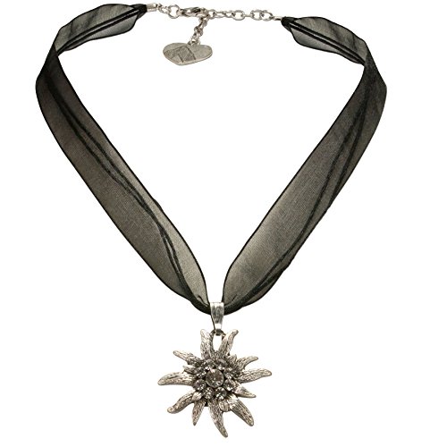 Alpenflüstern Organza-Trachtenkette Strass-Edelweiß - Damen-Trachtenschmuck Dirndlkette schwarz DHK079 von Alpenflüstern