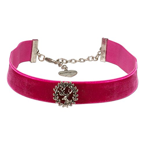 Alpenflüstern Trachten-Samt-Kropfband Hirsch - Trachtenkette enganliegend, Kropfkette elastisch mit Hirschgeweih, eleganter Damen-Trachtenschmuck, Samtkropfband breit pink-fuchsia DHK173 von Alpenflüstern