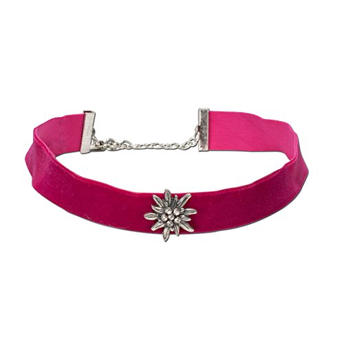 Alpenflüstern Trachten-Samt-Kropfband breit Strass-Edelweiß - Trachtenkette enganliegend, Kropfkette elastisch, Damen-Trachtenschmuck, Samtkropfband pink-fuchsia DHK109 von Alpenflüstern