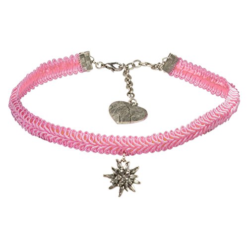 Alpenflüstern Trachten-Borten-Kropfband Strass-Edelweiss - nostalgische Trachtenkette enganliegend, elegante Kropfkette, Damen-Trachtenschmuck rosé-rosa DHK192 von Alpenflüstern