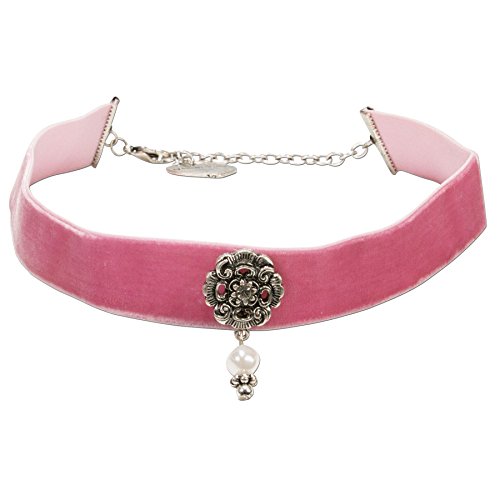 Alpenflüstern Trachten-Samt-Kropfband Elfrida mit Ornament und Perle - nostalgische Trachtenkette enganliegend, Kropfkette elastisch, Damen-Trachtenschmuck, Samtkropfband breit rosé-rosa DHK168 Alpenflüstern Trachten-Samt-Kropfband Elfrida mit Ornament und Perle - nostalgische Trachtenkette enganliegend, Kropfkette elastisch, Damen-Trachtenschmuck, Samtkropfband breit rosé-rosa DHK168 von Alpenflüstern