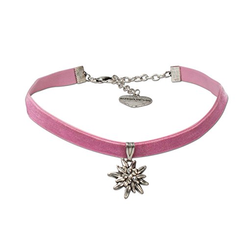 Alpenflüstern Trachten-Samt-Kropfband Strass-Edelweiß klein - Trachtenkette enganliegend, Kropfkette elastisch, Damen-Trachtenschmuck, Samtkropfband schmal rosé-rosa DHK099 von Alpenflüstern