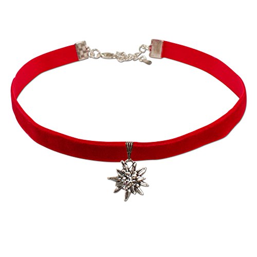 Alpenflüstern Trachten-Samt-Kropfband Strass-Edelweiß klein - Trachtenkette enganliegend, Kropfkette elastisch, Damen-Trachtenschmuck, Samtkropfband schmal rot DHK099 von Alpenflüstern