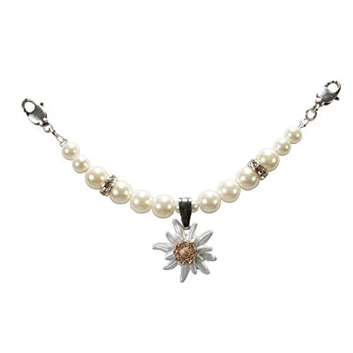 Alpenflüstern Dirndl-Charivari Mini Greta - Hochwertiger Damen-Trachtenschmuck mit Perlen und Strass-Edelweiß, Dirndlkette für die Tracht, (creme-weiß) DCH046 von Alpenflüstern