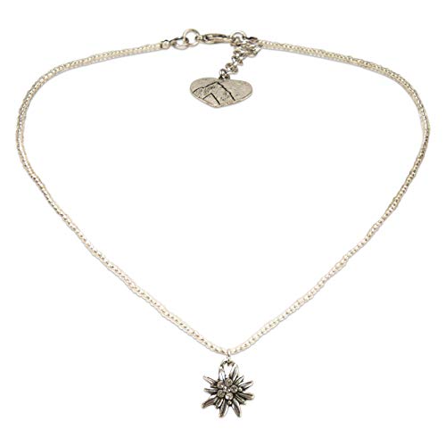 Alpenflüstern Filigrane Mini-Perlenhalskette Strassedelweiss - Damen-Trachtenschmuck mit antik-silber-farbenem Edelweiss, Dirndlkette klar-kristall DHK258 von Alpenflüstern